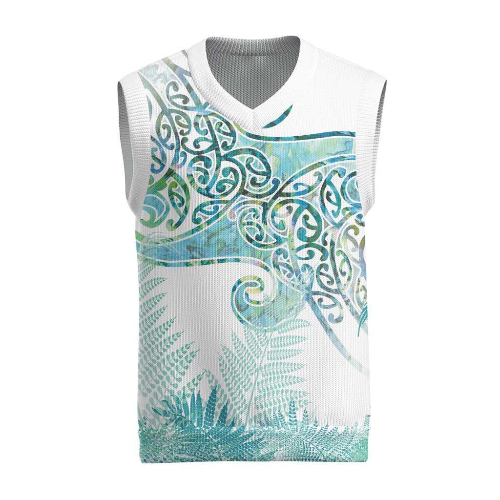 Aotearoa Maori Koru Curves Christmas Knitted V-Neck Vest Mossy Paua Shell