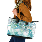 Aotearoa Maori Koru Curves Leather Tote Bag Mossy Paua Shell