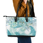 Aotearoa Maori Koru Curves Leather Tote Bag Mossy Paua Shell