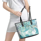 Aotearoa Maori Koru Curves Leather Tote Bag Mossy Paua Shell