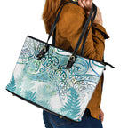 Aotearoa Maori Koru Curves Leather Tote Bag Mossy Paua Shell