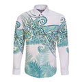 Aotearoa Maori Koru Curves Long Sleeve Button Shirt Mossy Paua Shell