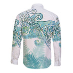 Aotearoa Maori Koru Curves Long Sleeve Button Shirt Mossy Paua Shell