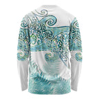 Aotearoa Maori Koru Curves Long Sleeve Shirt Mossy Paua Shell