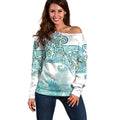 Aotearoa Maori Koru Curves Off Shoulder Sweater Mossy Paua Shell