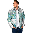 Aotearoa Maori Koru Curves Padded Jacket Mossy Paua Shell