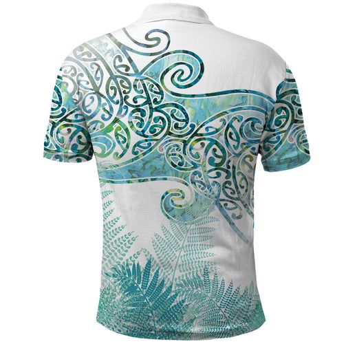 Aotearoa Maori Koru Curves Polo Shirt Mossy Paua Shell