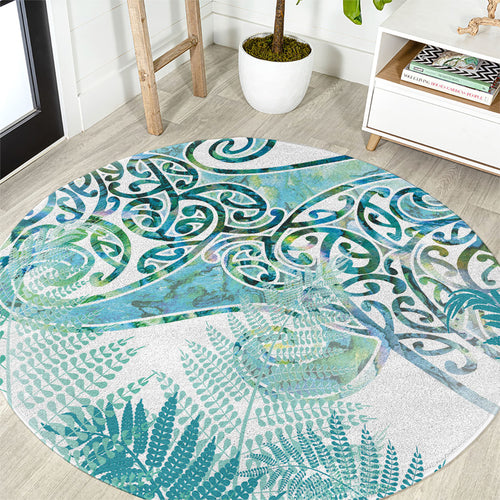 Aotearoa Maori Koru Curves Round Carpet Mossy Paua Shell