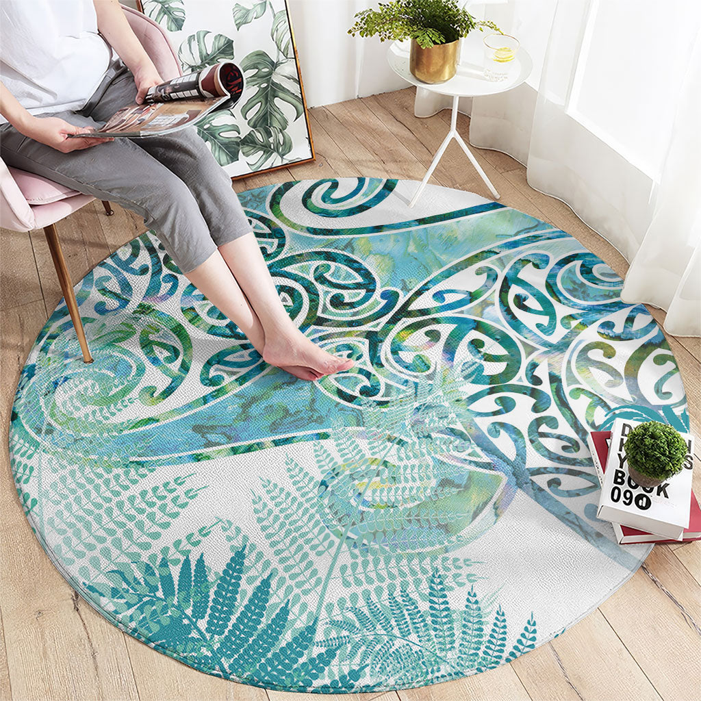 Aotearoa Maori Koru Curves Round Carpet Mossy Paua Shell
