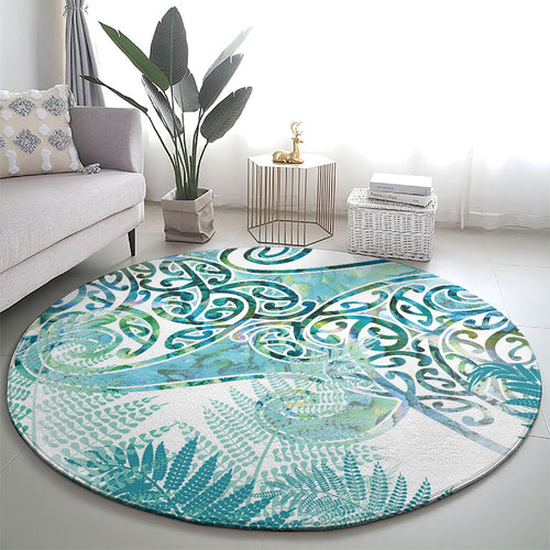 Aotearoa Maori Koru Curves Round Carpet Mossy Paua Shell