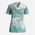 Aotearoa Maori Koru Curves Scrub Top Mossy Paua Shell