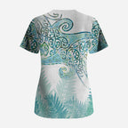 Aotearoa Maori Koru Curves Scrub Top Mossy Paua Shell