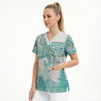 Aotearoa Maori Koru Curves Scrub Top Mossy Paua Shell