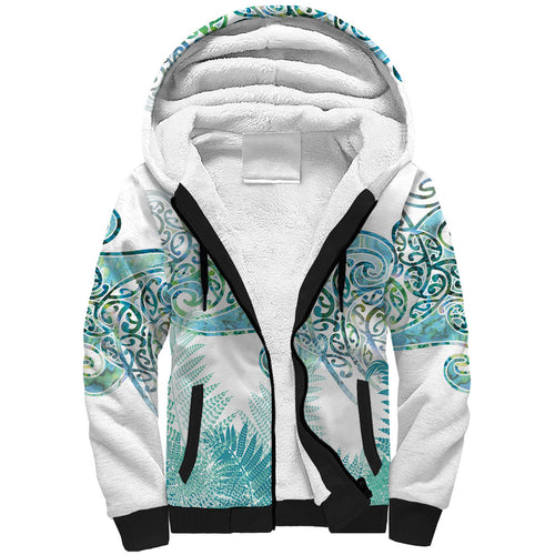 Aotearoa Maori Koru Curves Sherpa Hoodie Mossy Paua Shell