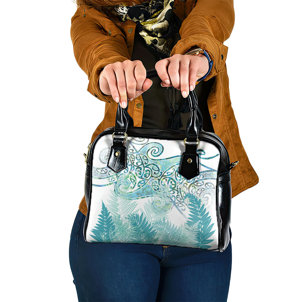 Aotearoa Maori Koru Curves Shoulder Handbag Mossy Paua Shell
