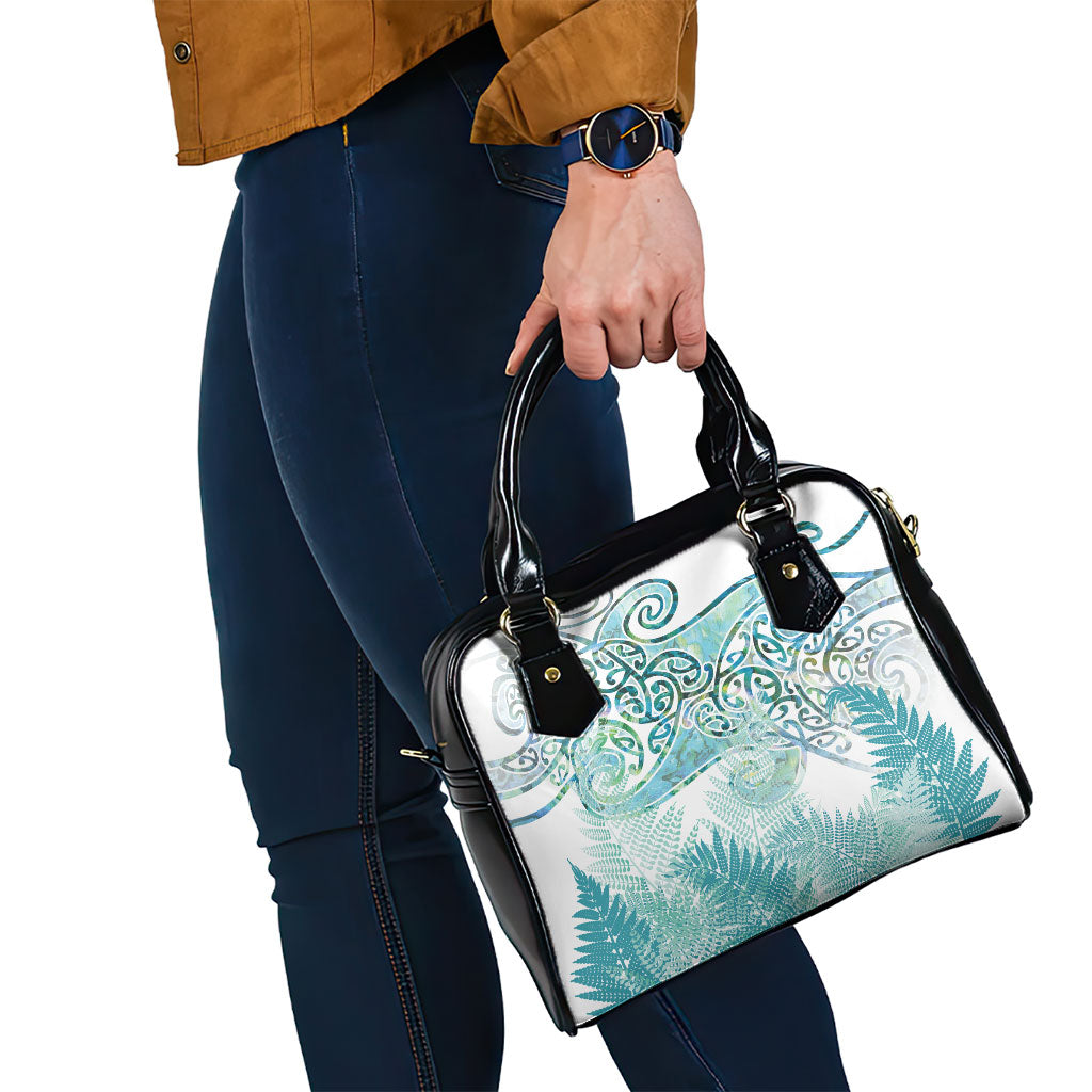 Aotearoa Maori Koru Curves Shoulder Handbag Mossy Paua Shell