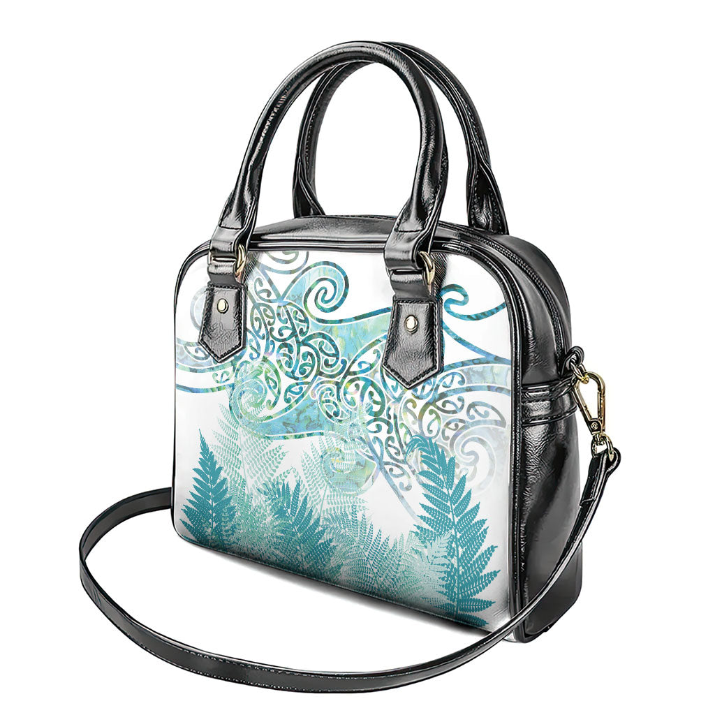 Aotearoa Maori Koru Curves Shoulder Handbag Mossy Paua Shell