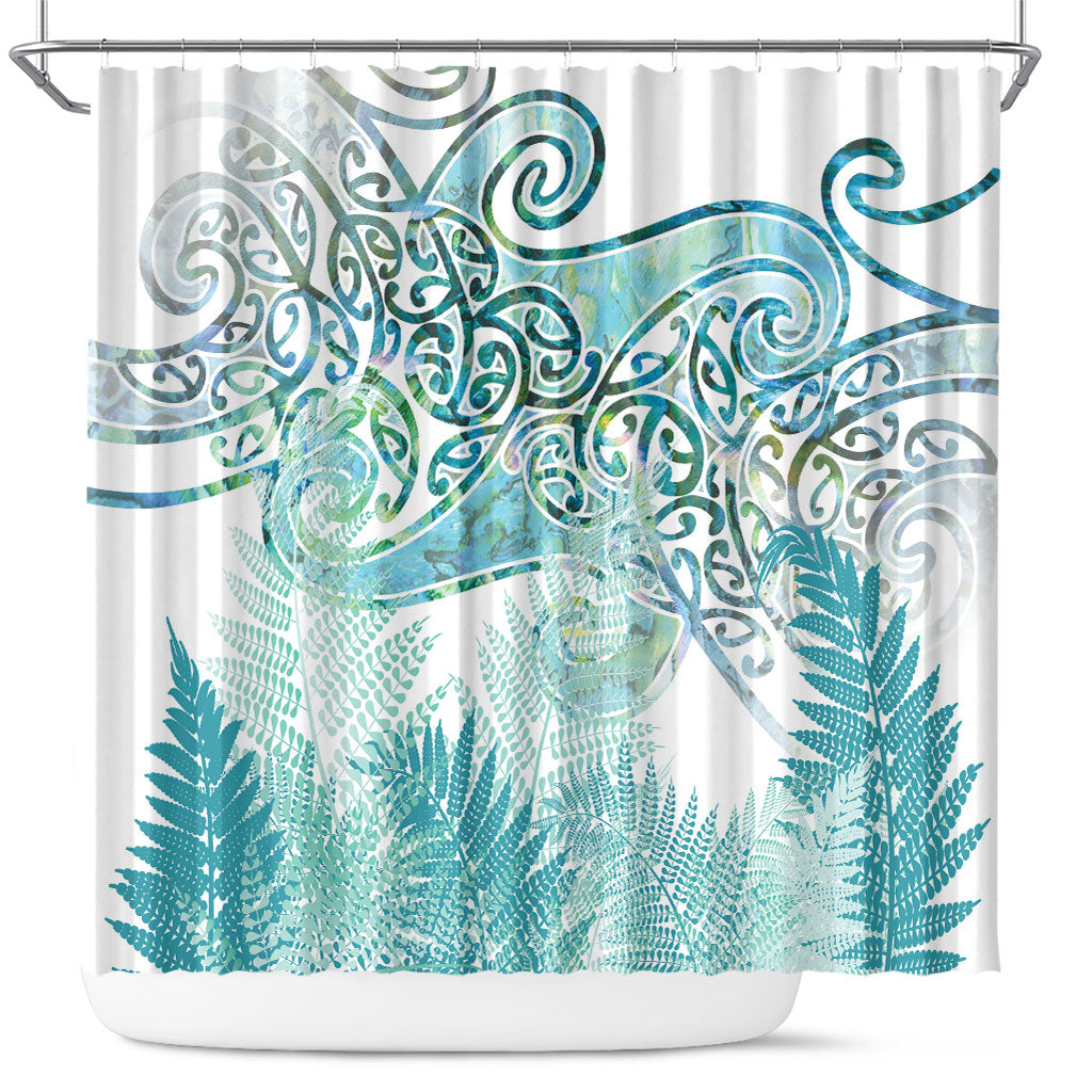 Aotearoa Maori Koru Curves Shower Curtain Mossy Paua Shell