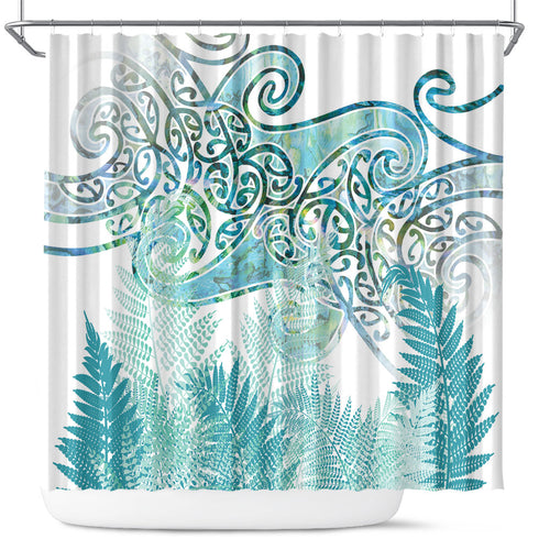 Aotearoa Maori Koru Curves Shower Curtain Mossy Paua Shell