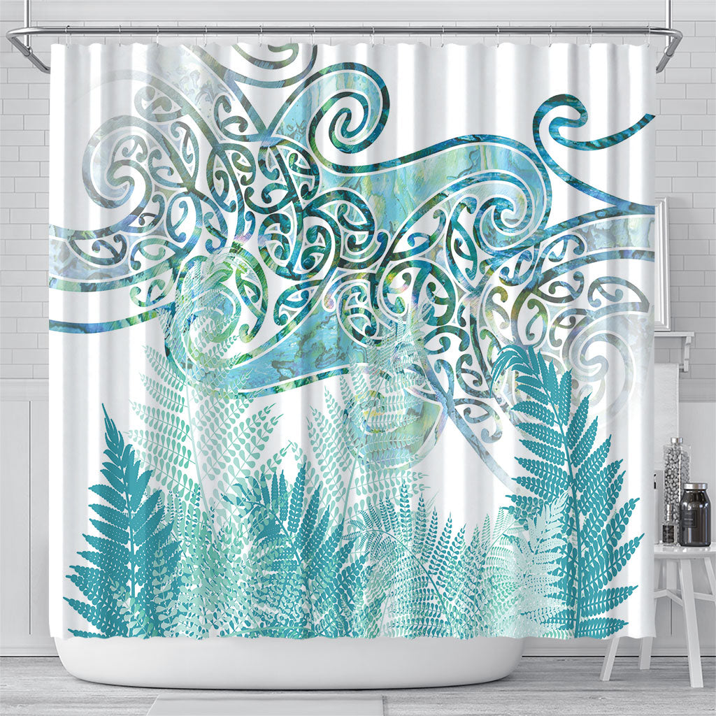 Aotearoa Maori Koru Curves Shower Curtain Mossy Paua Shell