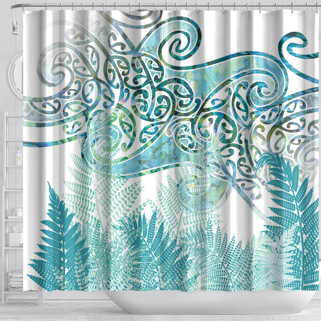 Aotearoa Maori Koru Curves Shower Curtain Mossy Paua Shell