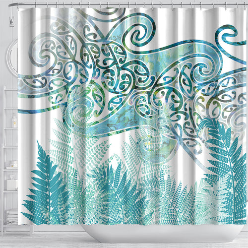 Aotearoa Maori Koru Curves Shower Curtain Mossy Paua Shell