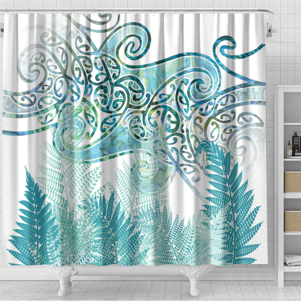 Aotearoa Maori Koru Curves Shower Curtain Mossy Paua Shell