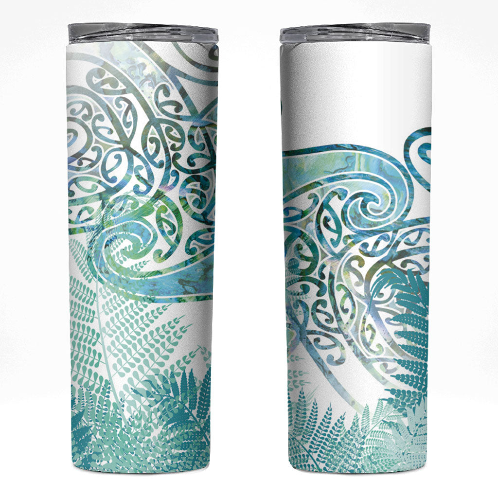 Aotearoa Maori Koru Curves Skinny Tumbler Mossy Paua Shell
