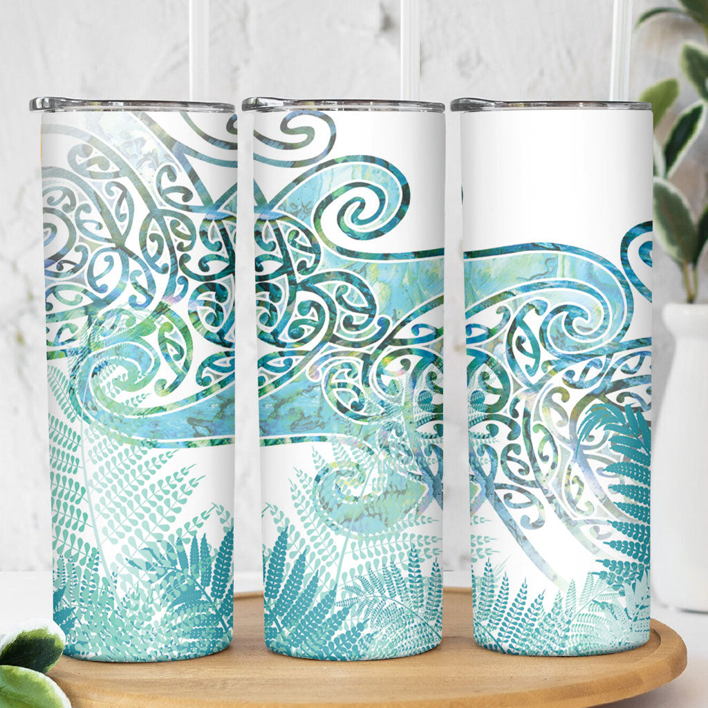 Aotearoa Maori Koru Curves Skinny Tumbler Mossy Paua Shell