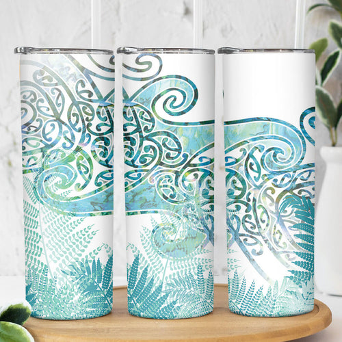 Aotearoa Maori Koru Curves Skinny Tumbler Mossy Paua Shell