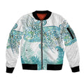 Aotearoa Maori Koru Curves Sleeve Zip Bomber Jacket Mossy Paua Shell