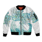Aotearoa Maori Koru Curves Sleeve Zip Bomber Jacket Mossy Paua Shell