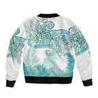 Aotearoa Maori Koru Curves Sleeve Zip Bomber Jacket Mossy Paua Shell