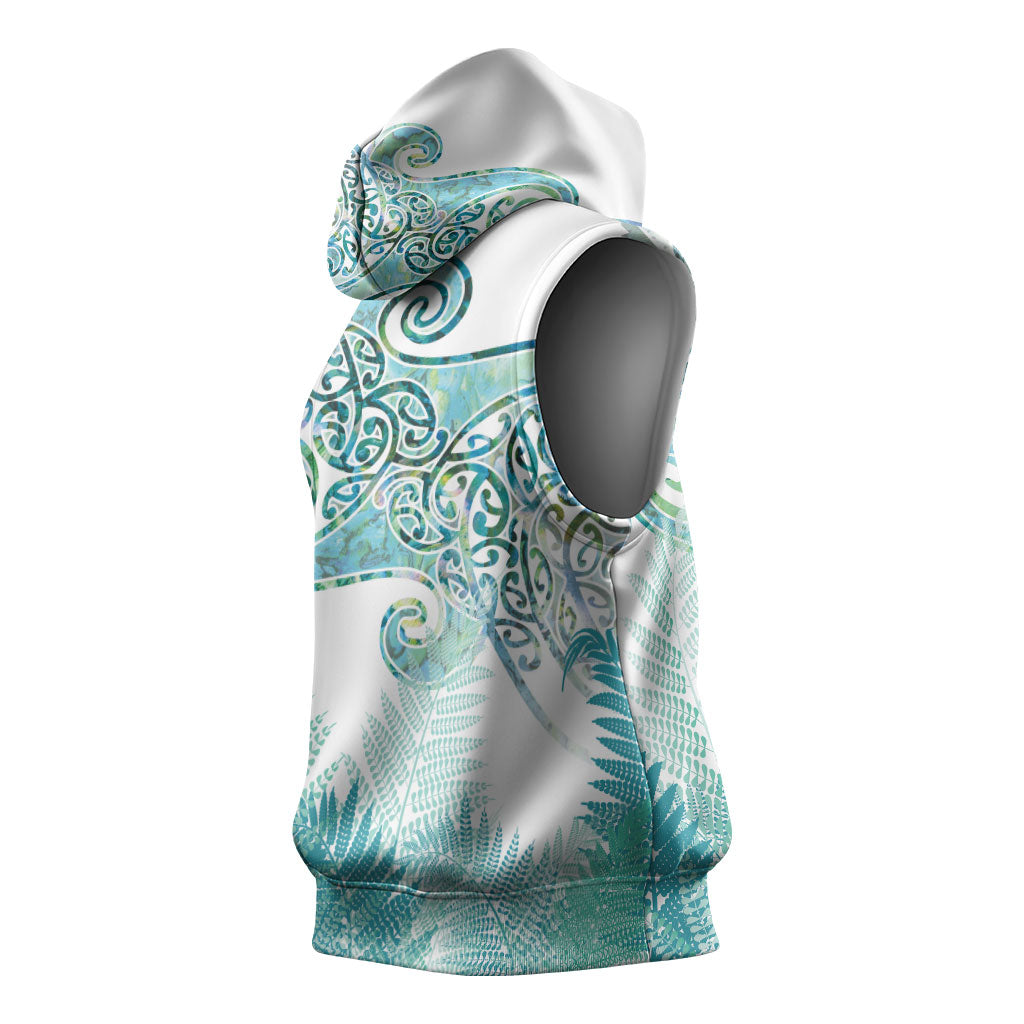 Aotearoa Maori Koru Curves Sleeveless Hoodie Mossy Paua Shell