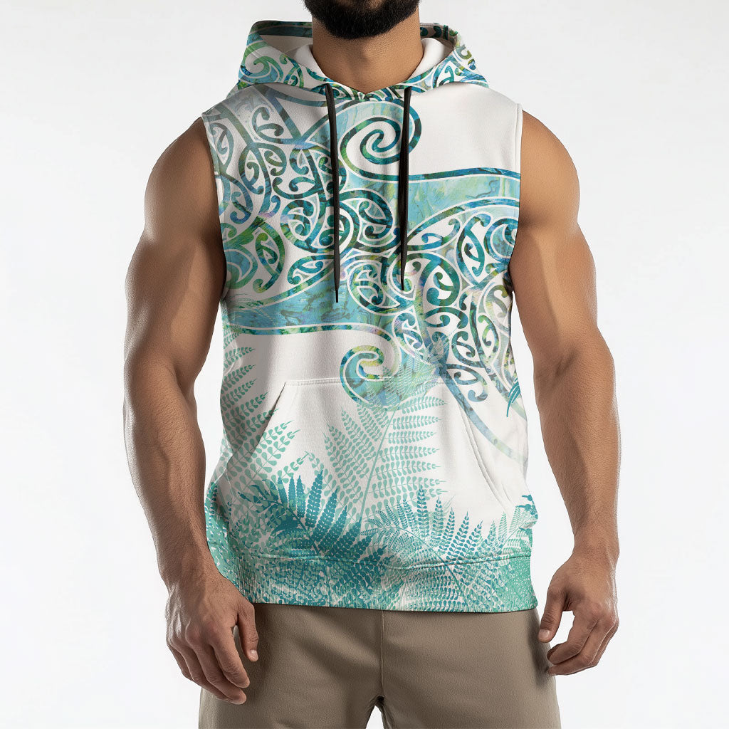 Aotearoa Maori Koru Curves Sleeveless Hoodie Mossy Paua Shell