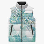 Aotearoa Maori Koru Curves Sleeveless Puffer Jacket Mossy Paua Shell