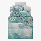 Aotearoa Maori Koru Curves Sleeveless Puffer Jacket Mossy Paua Shell