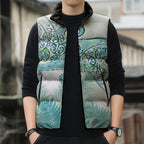Aotearoa Maori Koru Curves Sleeveless Puffer Jacket Mossy Paua Shell