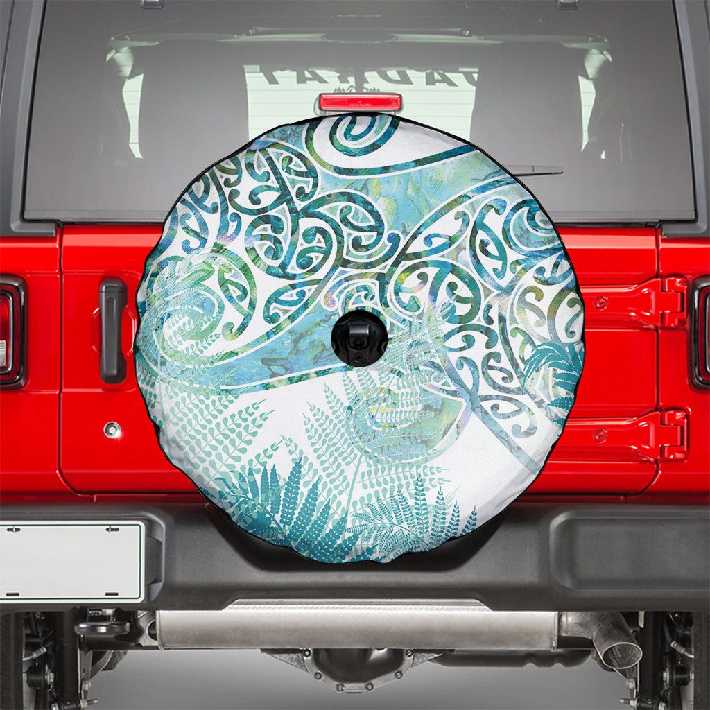 Aotearoa Maori Koru Curves Spare Tire Cover Mossy Paua Shell
