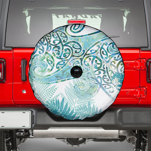 Aotearoa Maori Koru Curves Spare Tire Cover Mossy Paua Shell