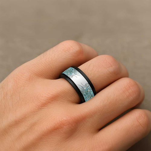 Aotearoa Maori Koru Curves Spinner Ring Mossy Paua Shell