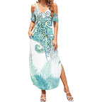 Aotearoa Maori Koru Curves Summer Maxi Dress Mossy Paua Shell