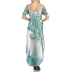 Aotearoa Maori Koru Curves Summer Maxi Dress Mossy Paua Shell