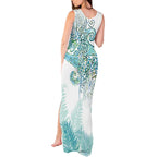 Aotearoa Maori Koru Curves Tank Maxi Dress Mossy Paua Shell