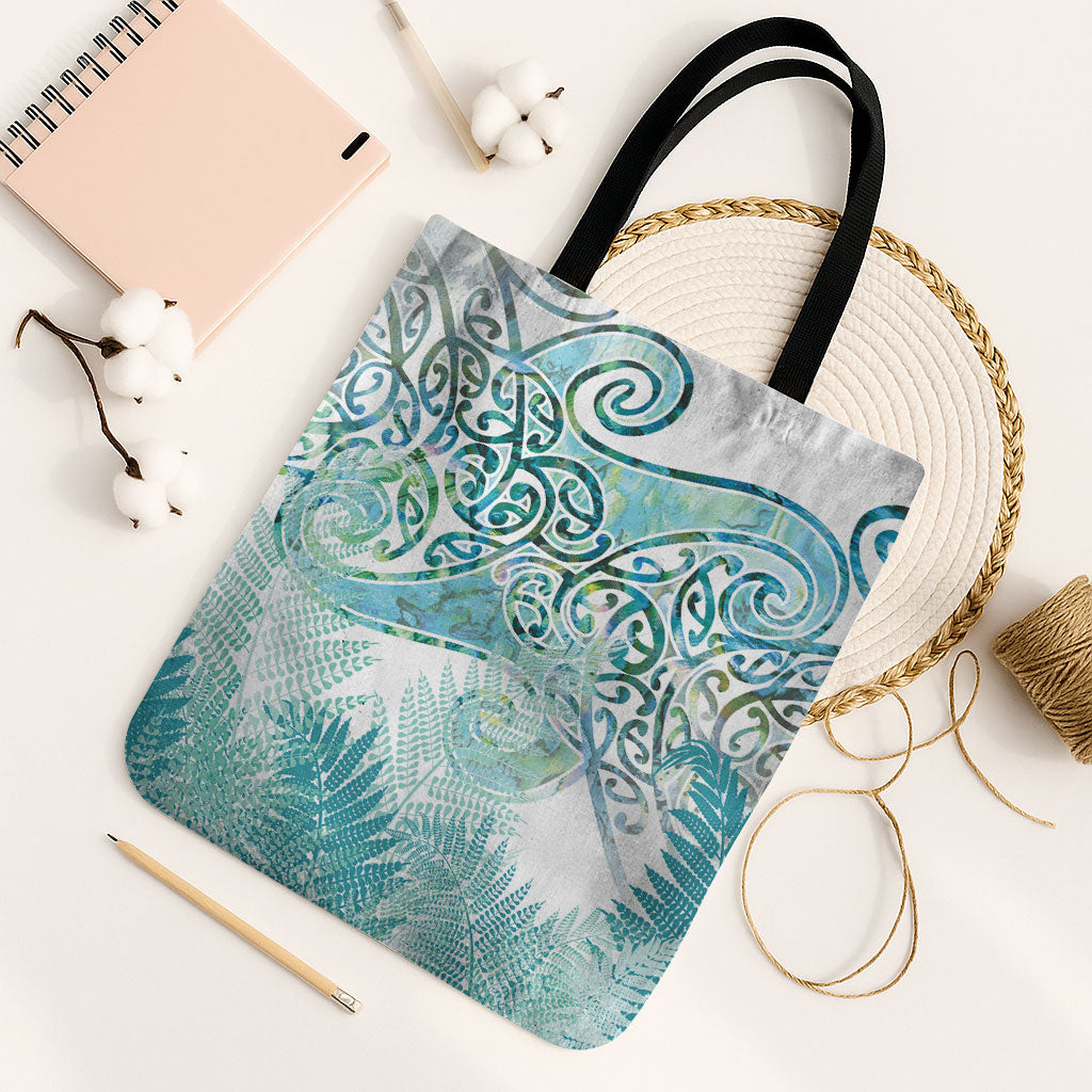 Aotearoa Maori Koru Curves Tote Bag Mossy Paua Shell