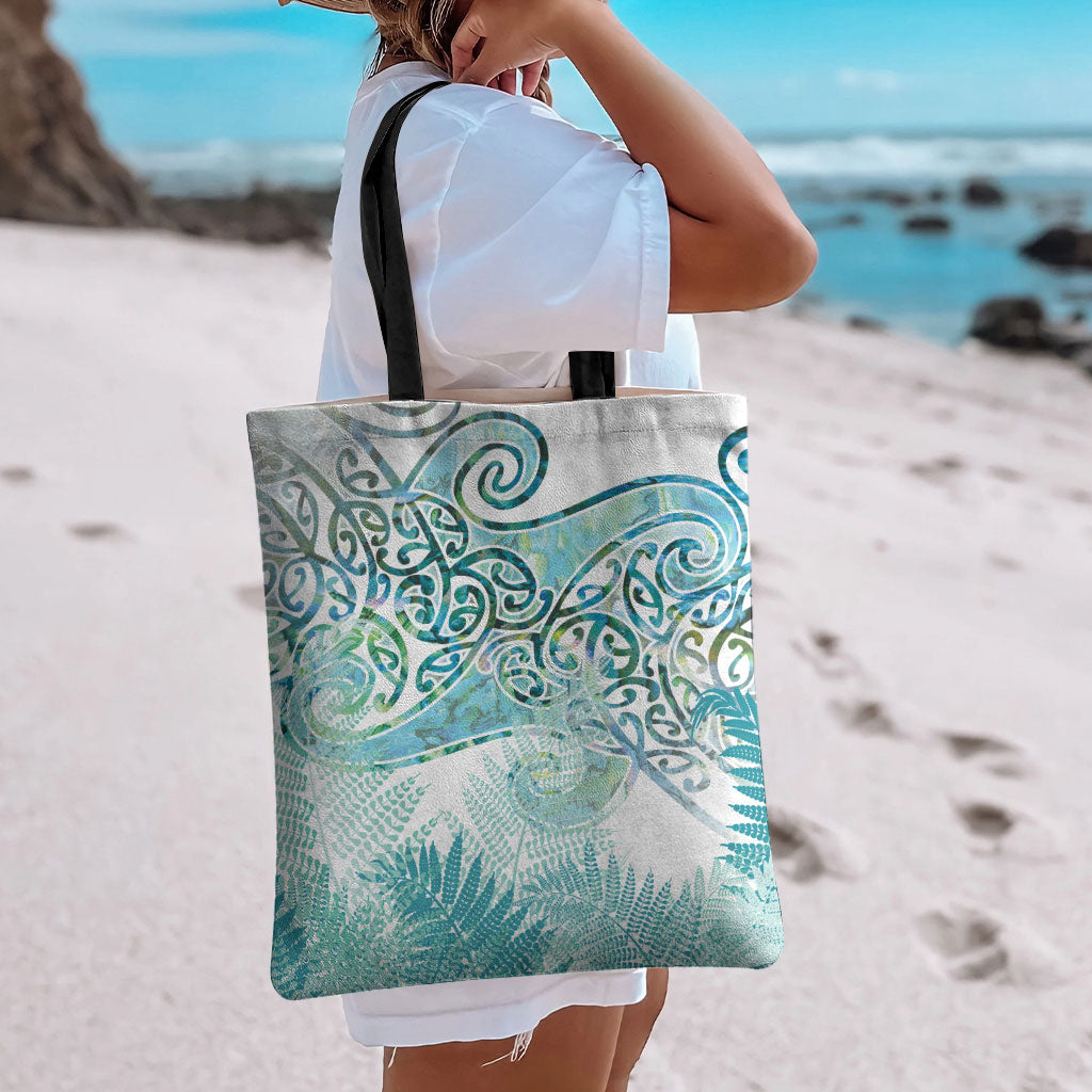 Aotearoa Maori Koru Curves Tote Bag Mossy Paua Shell