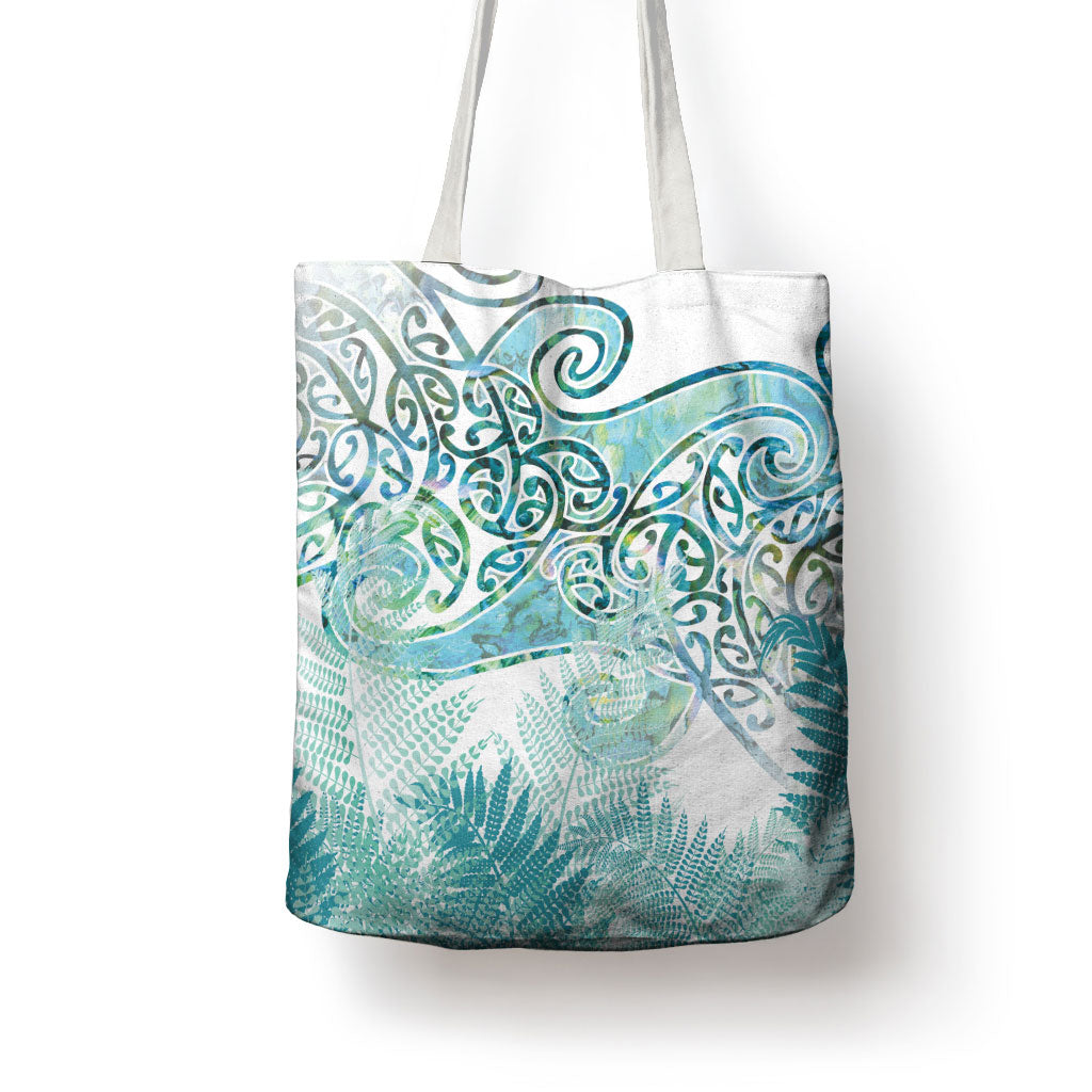 Aotearoa Maori Koru Curves Tote Bag Mossy Paua Shell