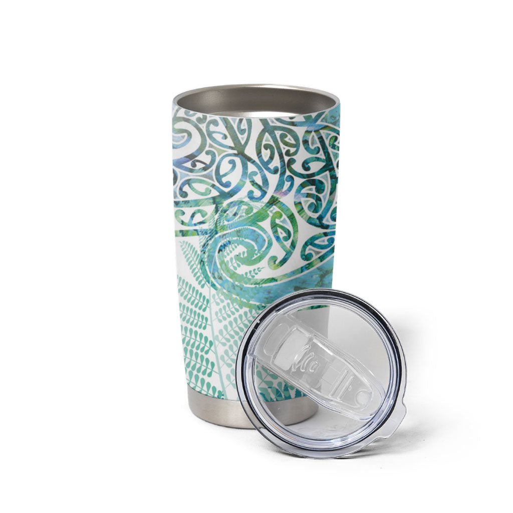 Aotearoa Maori Koru Curves Tumbler Cup Mossy Paua Shell