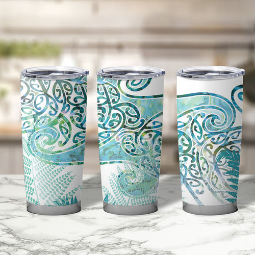 Aotearoa Maori Koru Curves Tumbler Cup Mossy Paua Shell