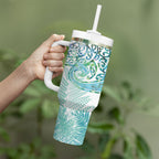 Aotearoa Maori Koru Curves Tumbler With Handle Mossy Paua Shell
